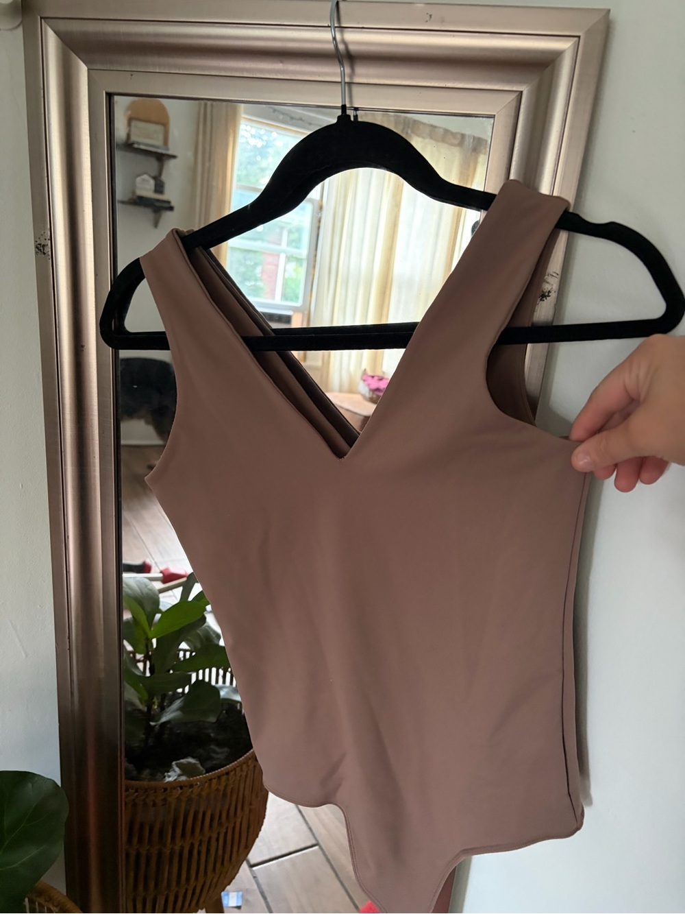 Abercrombie & Fitch Sleeveless V-Neck Bodysuit - Taupe